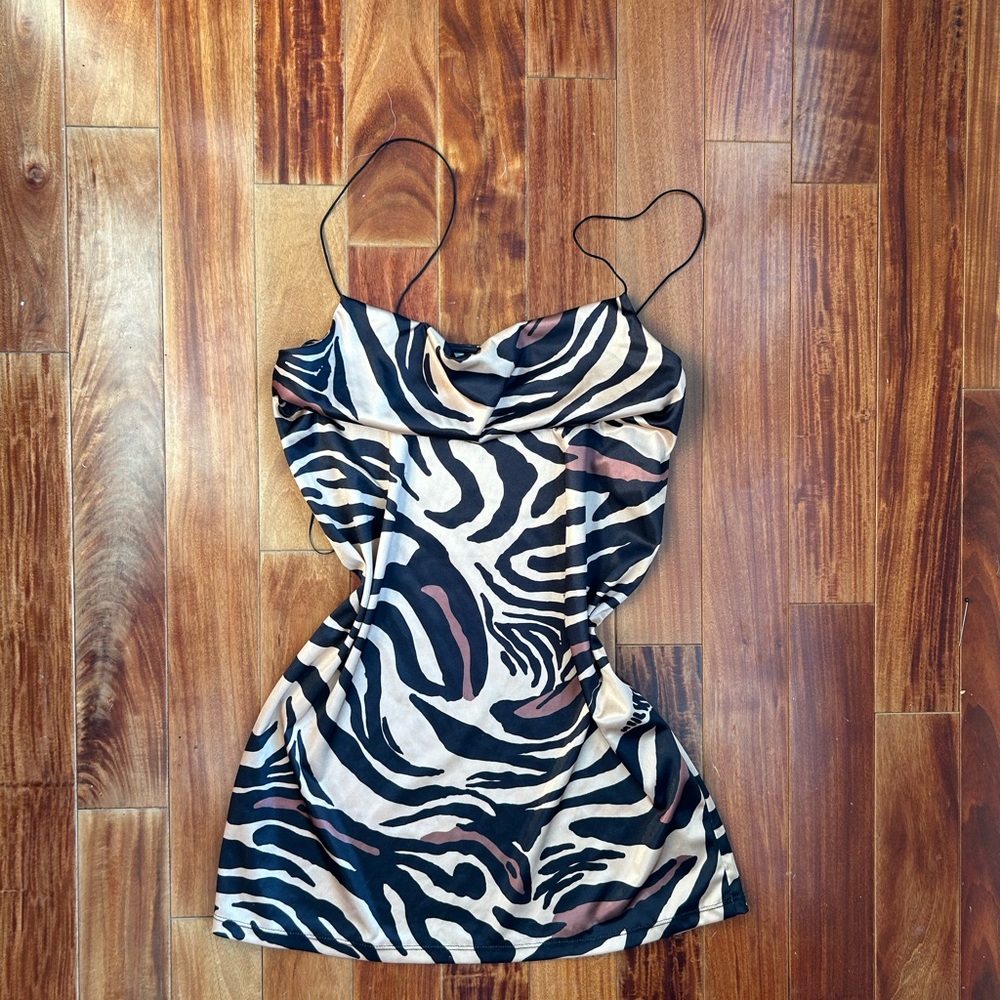 Tiger Print Silky Cowl Neck Dress